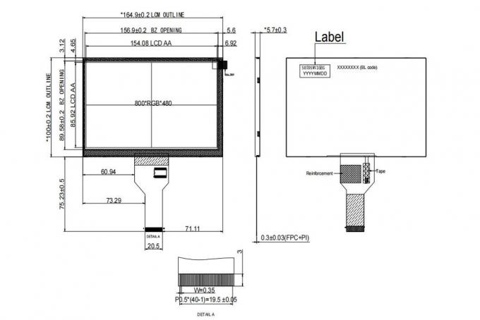 7.0" 800X480 TFT LCD display with CTP support RGB Resolution 800(RGB)X480 Dots Interface RGB 24bit Luminance 300 nits Viewing Angle 12 O′clock OD Size(mm) 164.9